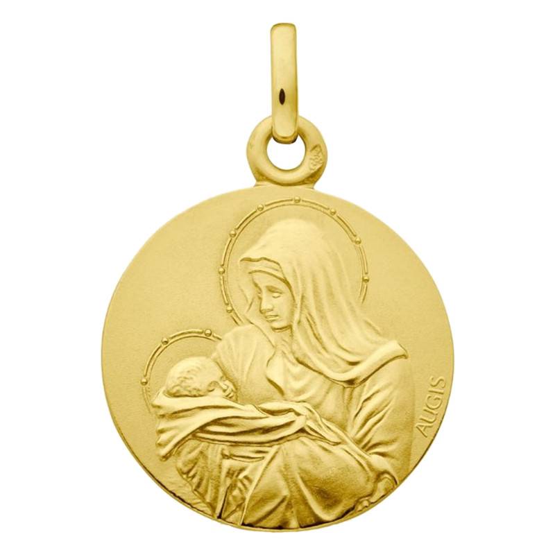 750 Yellow Gold Tenderness Madonna and Child Medal, 18 mm Diameter - Augis