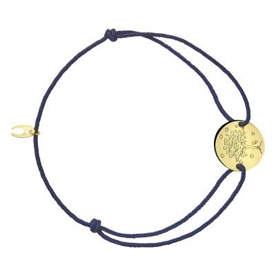 750 Yellow Gold Tree of Life Hearts Cord Medal Bracelet, Adjustable Length - Augis
