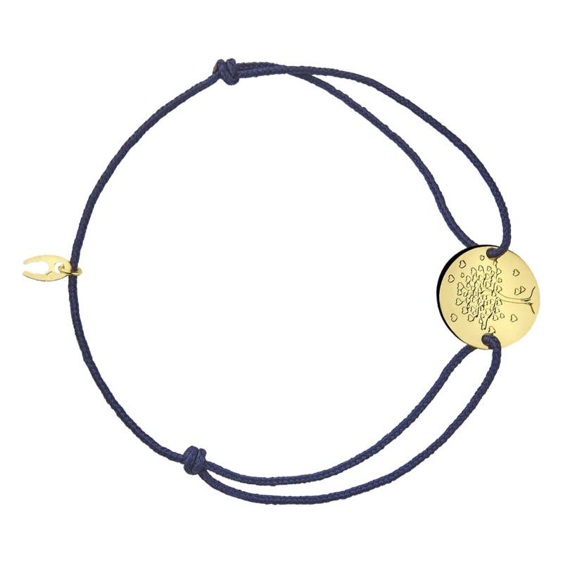 750 Yellow Gold Tree of Life Hearts Cord Medal Bracelet, Adjustable Length - Augis