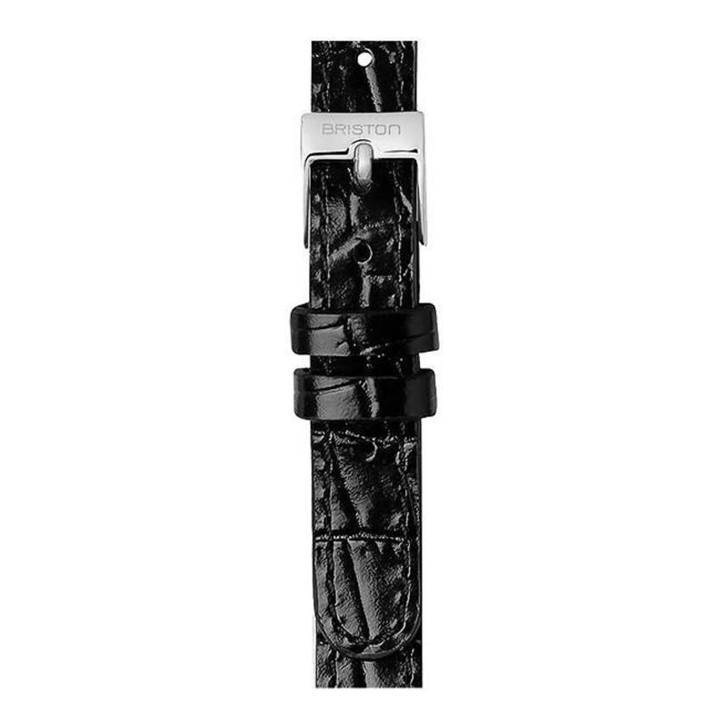 Black Leather Strap 12 mm, Length 180 mm, Silver Buckle - Briston