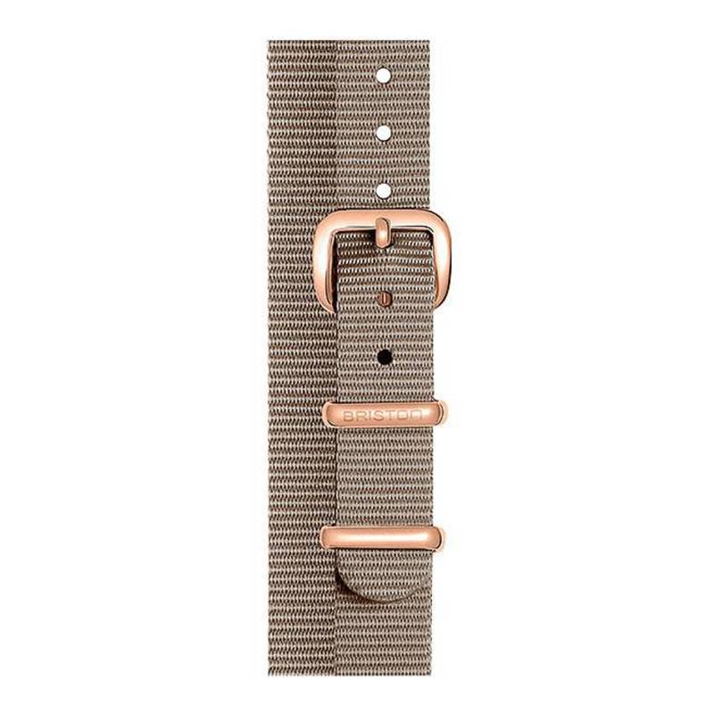Taupe NATO Double-Wrap Strap 12 mm, Length 390mm, PVD Rose Gold Buckle - Briston