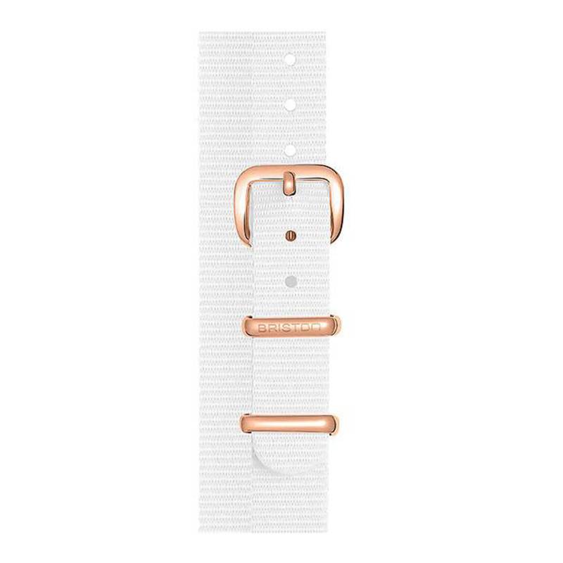 White NATO Double-Wrap Strap 12 mm, Length 390mm, PVD Rose Gold Buckle - Briston