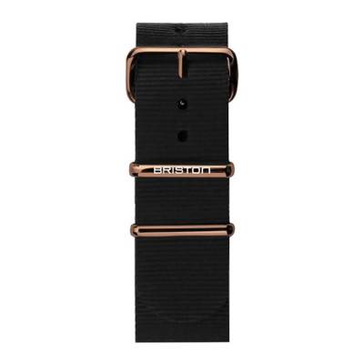 Bracelet Nato 20mm Noir, Longueur 280 mm, boucle PVD Or Rose - Briston
