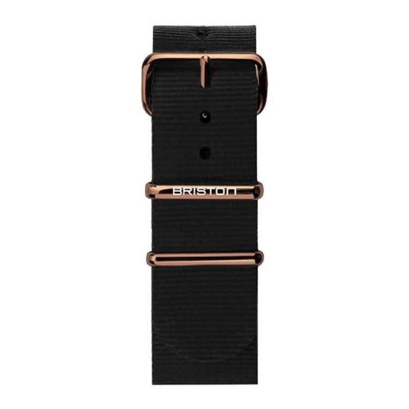 Black NATO Strap 20mm, Length 280 mm, Rose Gold PVD Buckle - Briston