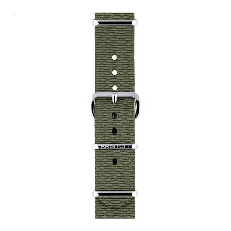Military Green NATO Strap 18 mm, Length 230mm, Silver Buckle - Briston