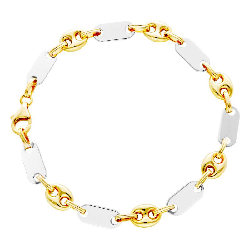 Two-Tone 750/1000 Gold Hollow Alternating Coffee Bean Chain Bracelet, 20 cm Length - Manillon