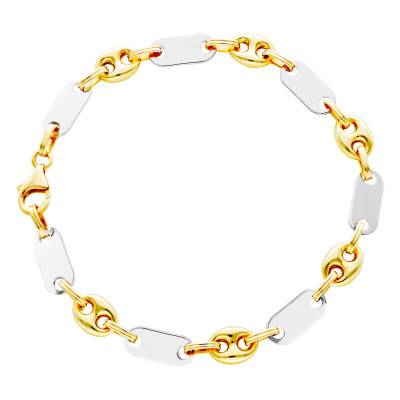 Bracelet Grain de Café Creux Alterné, 2 Ors 750, Longueur 21 cm - Manillon