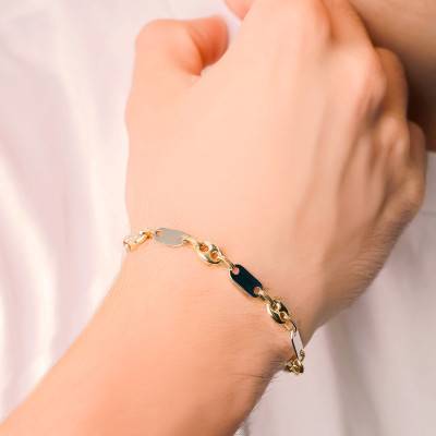 Bracelet Grain de Café Creux Alterné, 2 Ors 750, Longueur 21 cm - Manillon