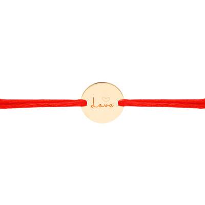 Bracelet Cordon Médaille Love en Plaqué Or Jaune, Longueur Ajustable - Lumiosa