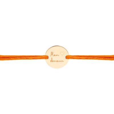Bracelet Cordon Médaille Mon Amour en Plaqué Or Jaune, Longueur Ajustable - Lumiosa