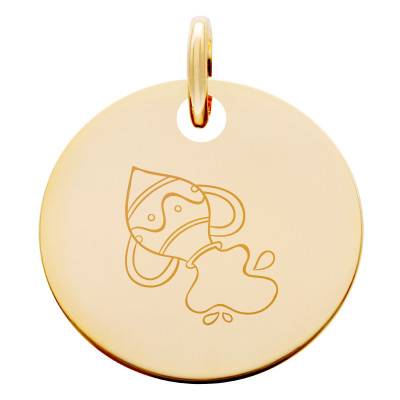 Médaille Zodiaque Verseau Enfantin Plaqué Or Jaune, Diamètre 15 mm - Lumiosa