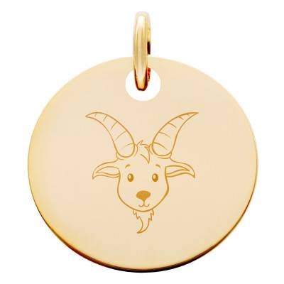 Médaille Zodiaque Capricorne Enfantin Plaqué Or Jaune, Diamètre 15 mm - Lumiosa