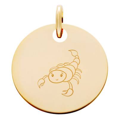 Médaille Zodiaque Scorpion Enfantin Plaqué Or Jaune, Diamètre 15 mm - Lumiosa