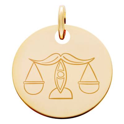 Médaille Zodiaque Balance Enfantin Plaqué Or Jaune, Diamètre 15 mm - Lumiosa
