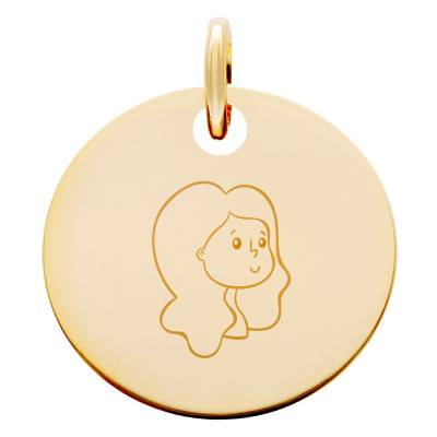 Médaille Zodiaque Vierge Enfantin Plaqué Or Jaune, Diamètre 15 mm - Lumiosa