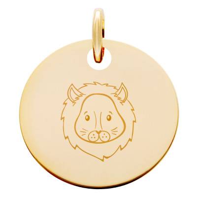 Médaille Zodiaque Lion Enfantin Plaqué Or Jaune, Diamètre 15 mm - Lumiosa