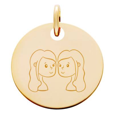 Médaille Zodiaque Gémeaux Enfantins Plaqué Or Jaune, Diamètre 15 mm - Lumiosa