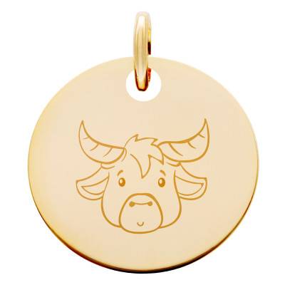 Médaille Zodiaque Taureau Enfantin Plaqué Or Jaune, Diamètre 15 mm - Lumiosa