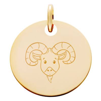 Médaille Zodiaque Bélier Enfantin Plaqué Or Jaune, Diamètre 15 mm - Lumiosa