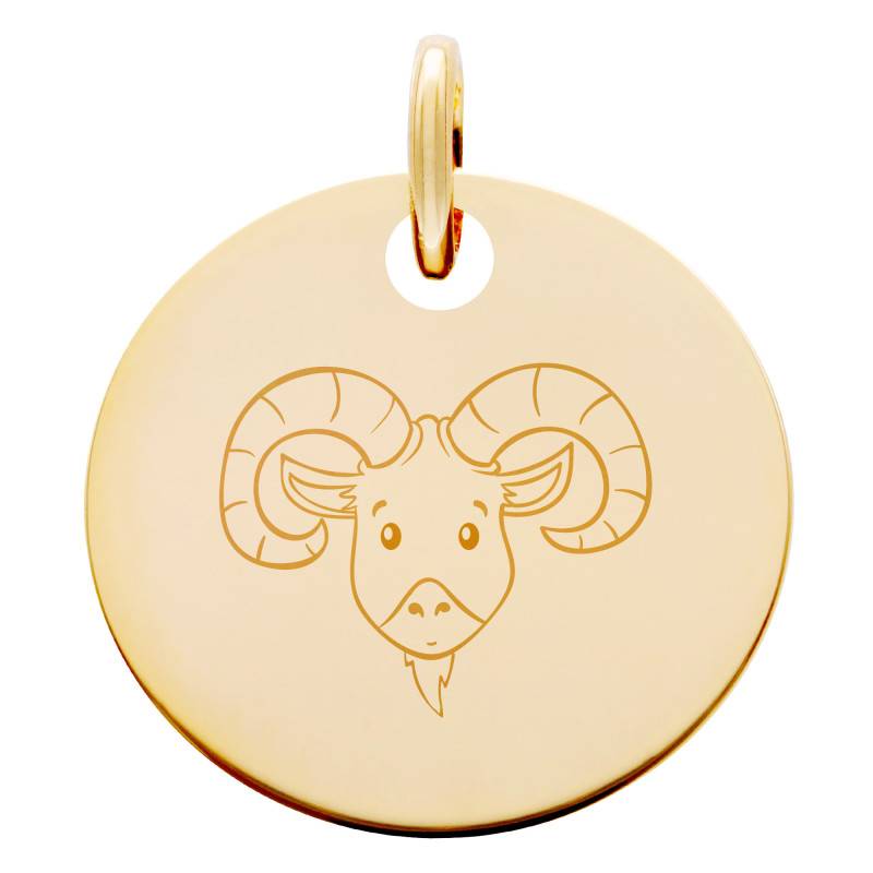 Yellow Gold-Plated Aries Zodiac Children's Medal, 15 mm Diameter - Lumiosa