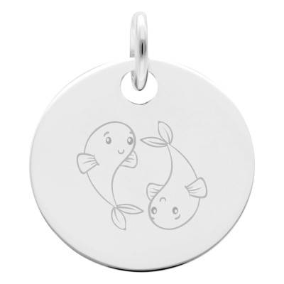 Médaille Zodiaque Poissons Enfantins en Argent 925, Diamètre 15 mm - Lumiosa