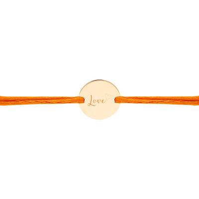 Bracelet Cordon Médaille Love & Coeur en Plaqué Or Jaune, Longueur Ajustable - Lumiosa