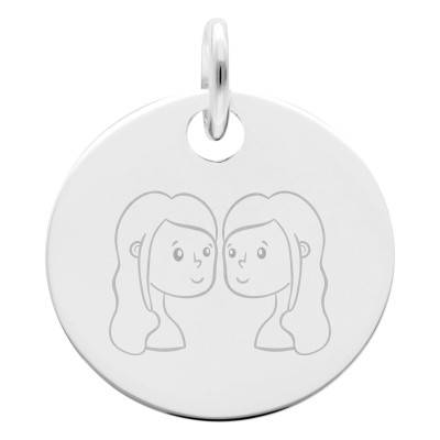 Médaille Zodiaque Gémeaux Enfantins en Argent 925, Diamètre 15 mm - Lumiosa