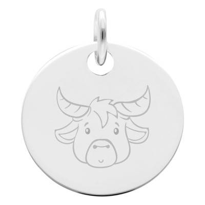 Médaille Zodiaque Taureau Enfantin en Argent 925, Diamètre 15 mm - Lumiosa