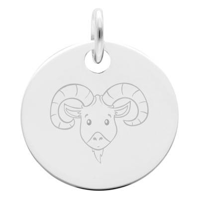 Médaille Zodiaque Bélier Enfantin en Argent 925, Diamètre 15 mm - Lumiosa