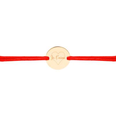 Bracelet Cordon Médaille Je t'aime en Plaqué Or Jaune, Longueur Ajustable - Lumiosa