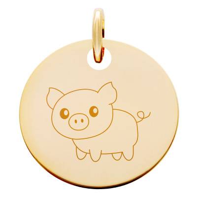 Médaille Signe Chinois Cochon Plaqué Or Jaune, Diamètre 15 mm - Lumiosa