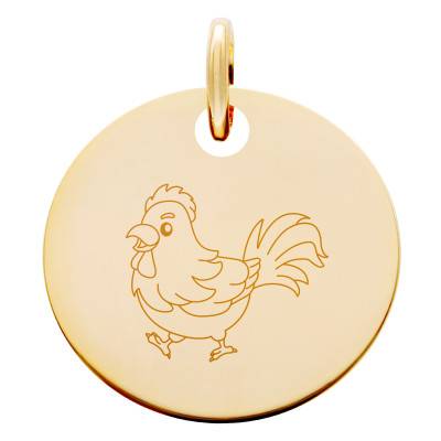 Médaille Signe Chinois Coq Plaqué Or Jaune, Diamètre 15 mm - Lumiosa