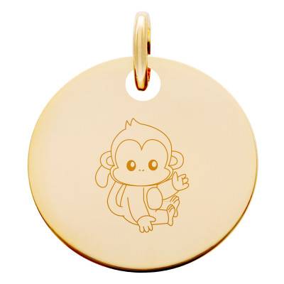 Médaille Signe Chinois Singe Plaqué Or Jaune, Diamètre 15 mm - Lumiosa