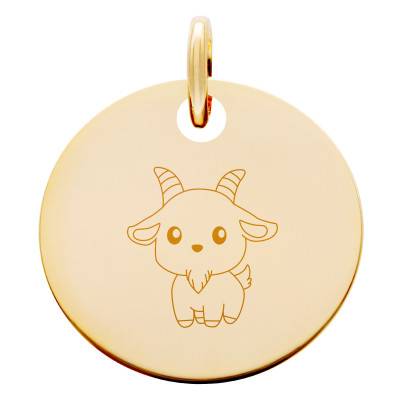 Médaille Signe Chinois Chèvre Plaqué Or Jaune, Diamètre 15 mm - Lumiosa