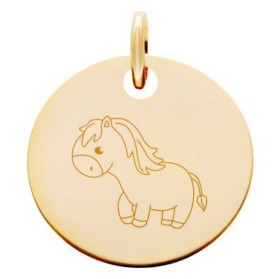 Médaille Signe Chinois Cheval Plaqué Or Jaune, Diamètre 15 mm - Lumiosa