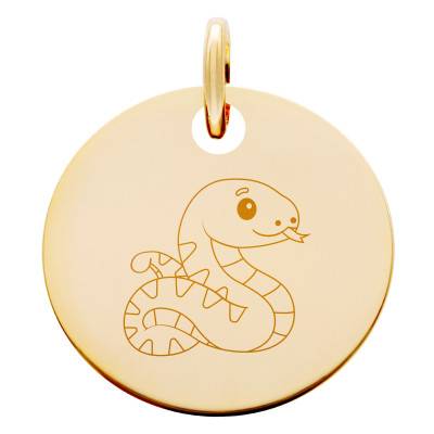 Médaille Signe Chinois Serpent Plaqué Or Jaune, Diamètre 15 mm - Lumiosa
