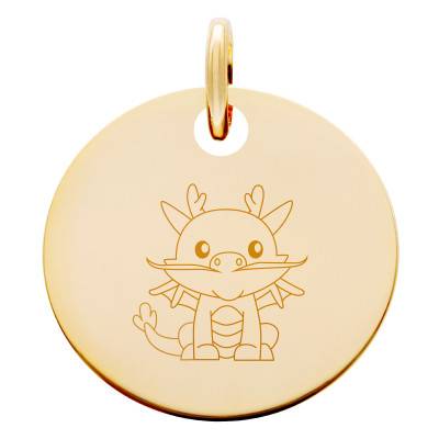 Médaille Signe Chinois Dragon Plaqué Or Jaune, Diamètre 15 mm - Lumiosa