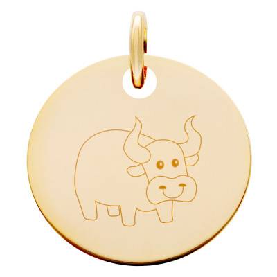 Médaille Signe Chinois Buffle Plaqué Or Jaune, Diamètre 15 mm - Lumiosa