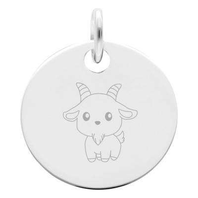 Médaille Signe Chinois Chèvre en Argent 925, Diamètre 15 mm - Lumiosa