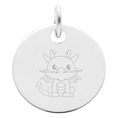 Médaille Signe Chinois Dragon en Argent 925, Diamètre 15 mm - Lumiosa