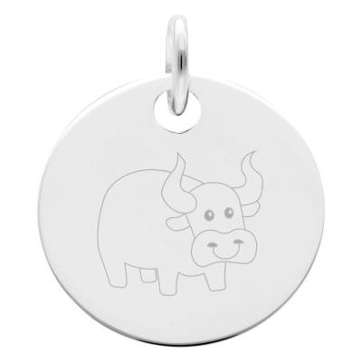 Médaille Signe Chinois Buffle en Argent 925, Diamètre 15 mm - Lumiosa