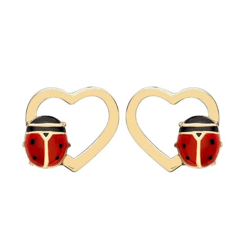 375 Yellow Gold Heart & Ladybug Earrings - Bambins