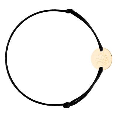 Bracelet Cordon Médaille Zodiaque Verseau & Etoiles Plaqué Or Jaune, Longueur Ajustable - Lumiosa