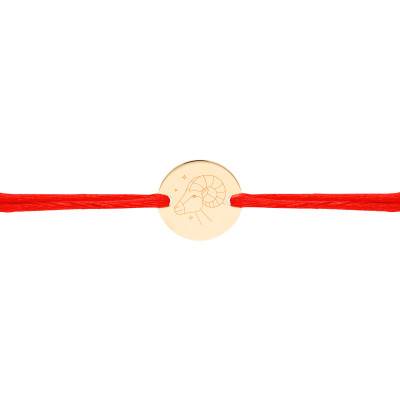 Bracelet Cordon Médaille Zodiaque Bélier & Etoiles Plaqué Or Jaune, Longueur Ajustable - Lumiosa