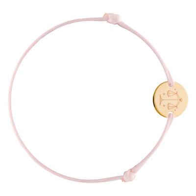 Bracelet Cordon Médaille Zodiaque Balance & Etoiles Plaqué Or Jaune, Longueur Ajustable - Lumiosa