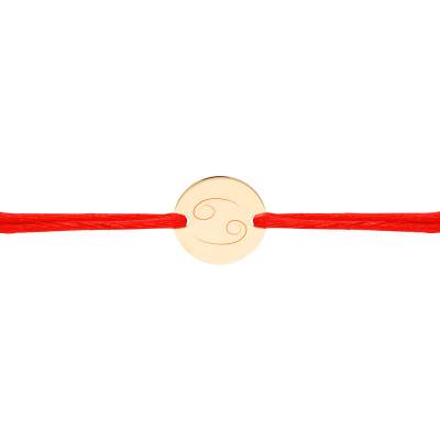 Bracelet Cordon Médaille Zodiaque Cancer Plaqué Or Jaune, Longueur Ajustable - Lumiosa