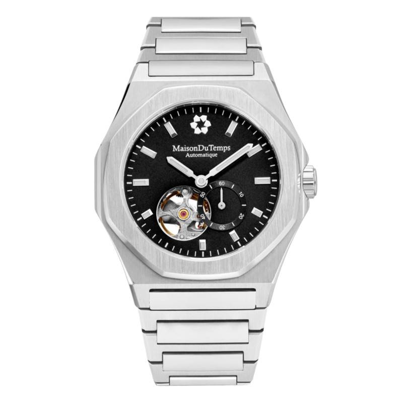 Black Steel MTDelta Open Heart Watch - Maison du Temps