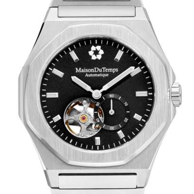 Black Steel MTDelta Open Heart Watch - Maison du Temps