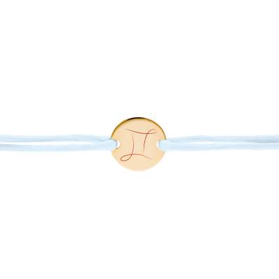 Bracelet Cordon Médaille Zodiaque Gémeaux Plaqué Or Jaune, Longueur Ajustable - Lumiosa