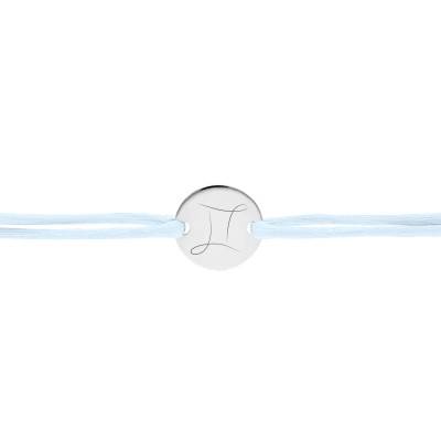 Bracelet Cordon Médaille Zodiaque Gémeaux en Argent 925, Longueur Ajustable - Lumiosa